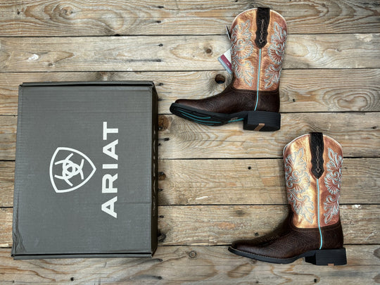 Womens Ariat Round Up Wide Square Toe Stretchfit Boot - Toasted Blanket Emboss / Copper Glow (6987284578381)