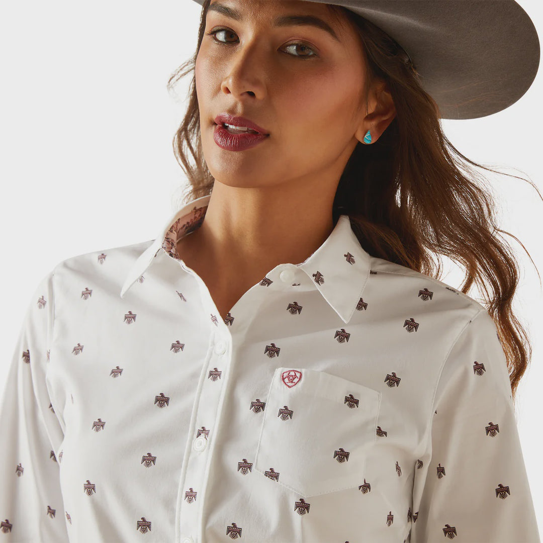 Womens Ariat Stretch Kirby LS Shirt - Thunderbird White (7225649791053)