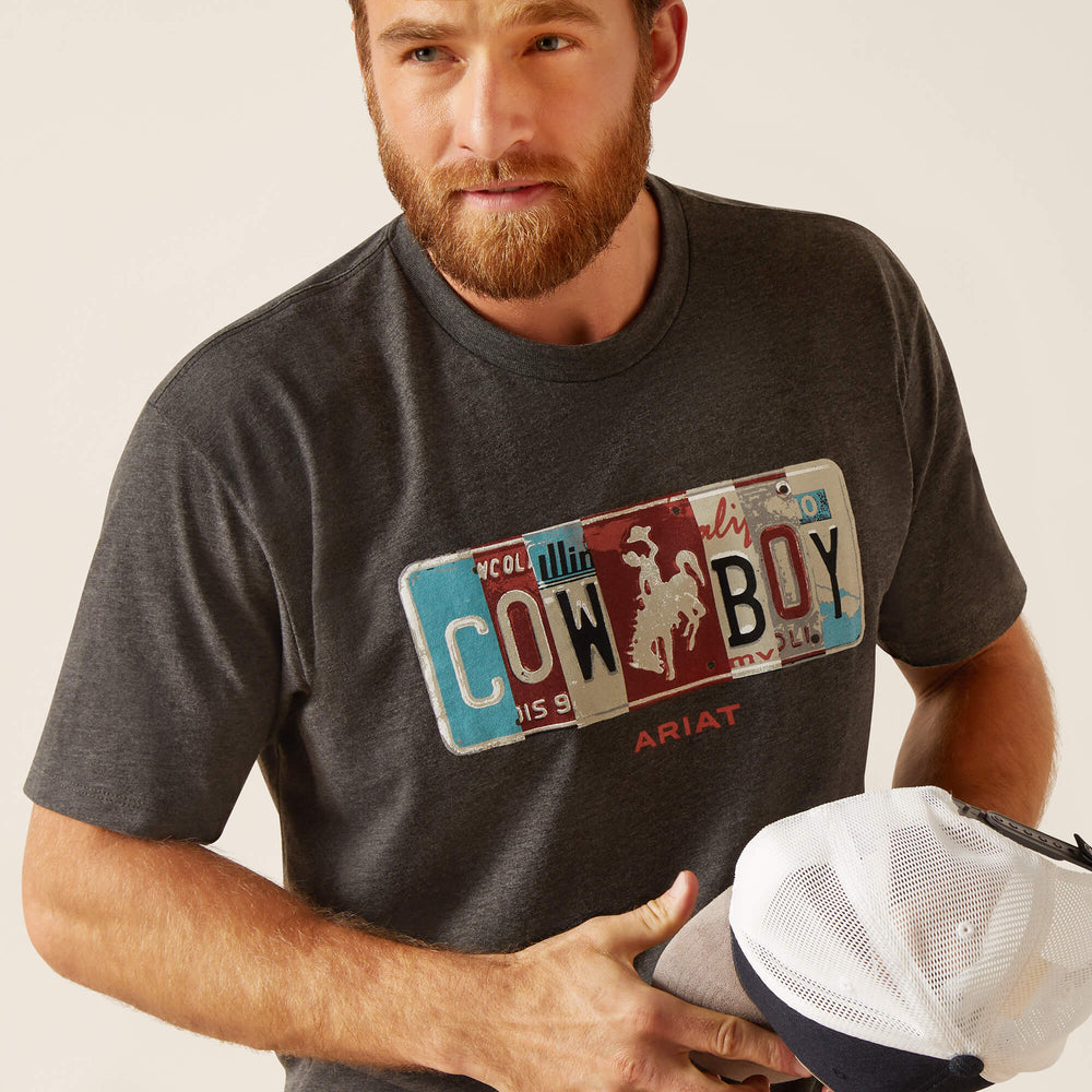 Mens Ariat License Plate Cowboy Tee - Charcoal Heather (7011985784909)