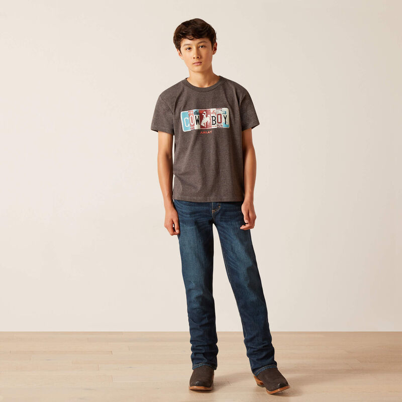 Boys Ariat License Plate Cowboy Tee - Charcoal Heather (7011985653837)