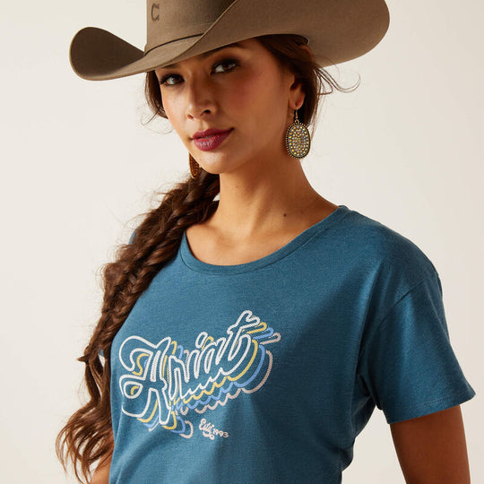 Womens Ariat Rainbow Script Tee - Blue Heather (7011988045901)