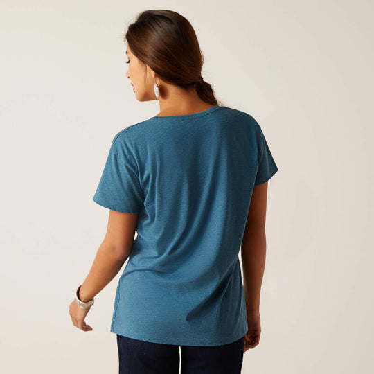 Womens Ariat Rainbow Script Tee - Blue Heather (7011988045901)