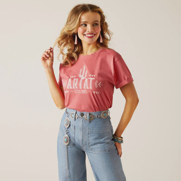 Womens Ariat Cactus Logo Tee Tshirt - Slate Rose (7380216873037)