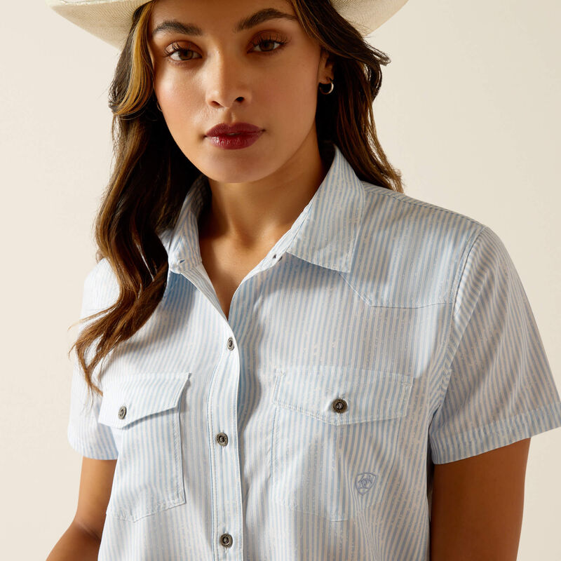 Womens Ariat Western VentTek Short Sleeve Shirt - Distressed Stripe (7382536781901)