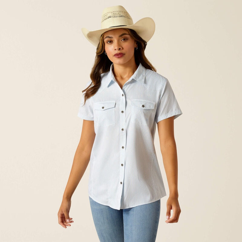 Womens Ariat Western VentTek Short Sleeve Shirt - Distressed Stripe (7382536781901)