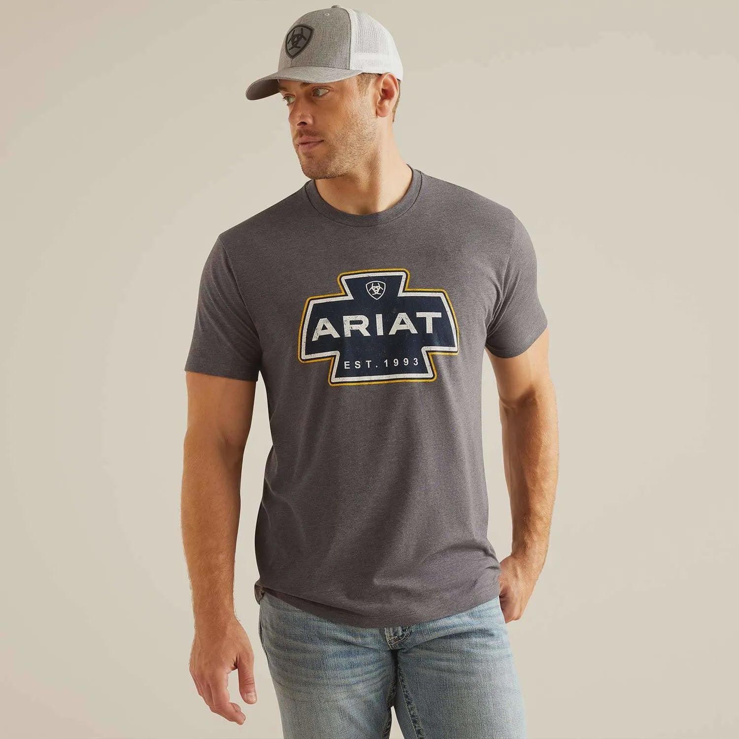 Mens Ariat SW Shape Logo Tee Tshirt - Titanium (7348469661773)