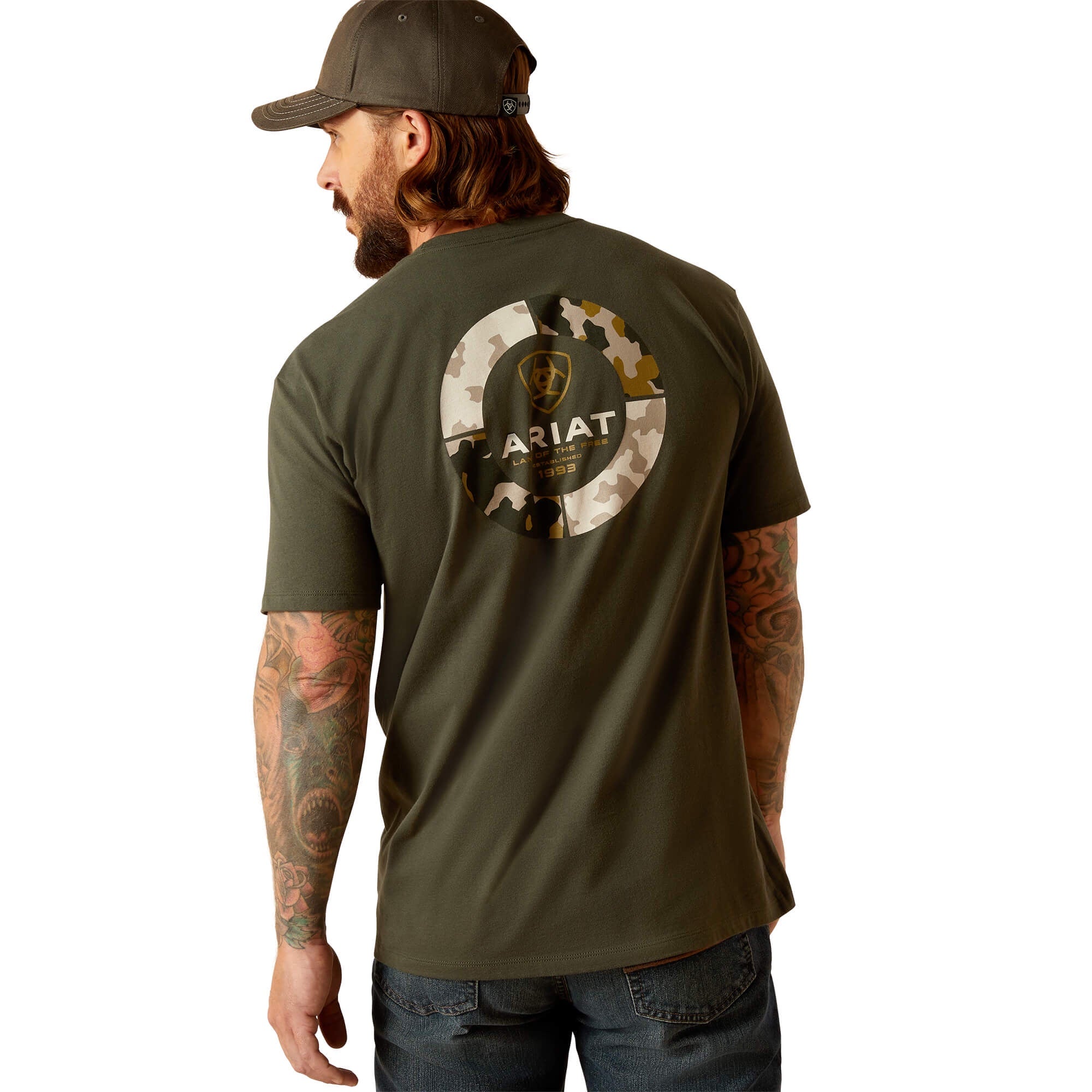 Mens Ariat Camo Ring Tee Tshirt - Dark Olive (7338369777741)