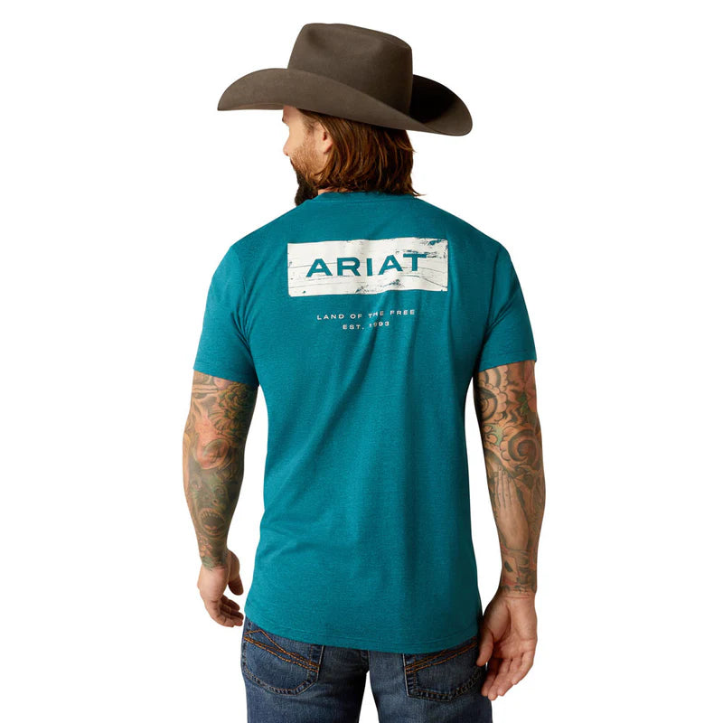 Mens Ariat Stacks Tee Tshirt - Cyan Black Heather (7382522429517)