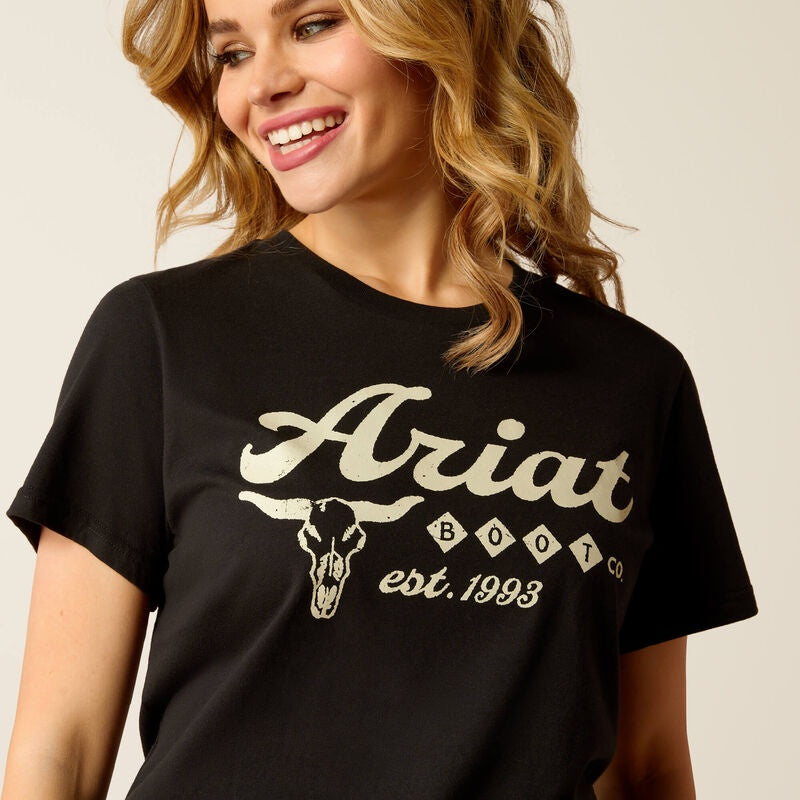 Womens Ariat Established Boot Co Tee Tshirt - Black (7382522495053)