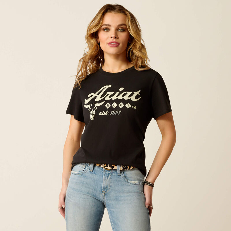 Womens Ariat Established Boot Co Tee Tshirt - Black (7382522495053)