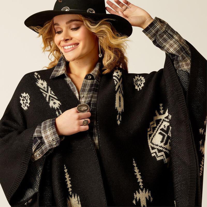 Womens Ariat Delta Poncho Jacket  - Black / Summer Sand (7472652157005)