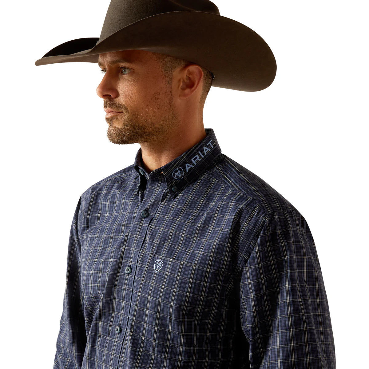 Mens Ariat Pro Series Team Kolt LS Shirt - Navy Blue / Light Blue (7452430270541)