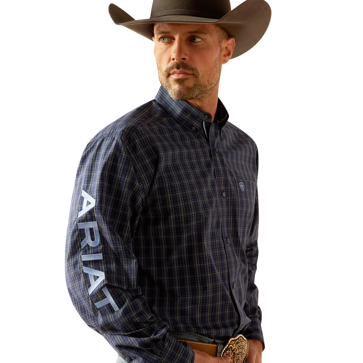Mens Ariat Pro Series Team Kolt LS Shirt - Navy Blue / Light Blue (7452430270541)