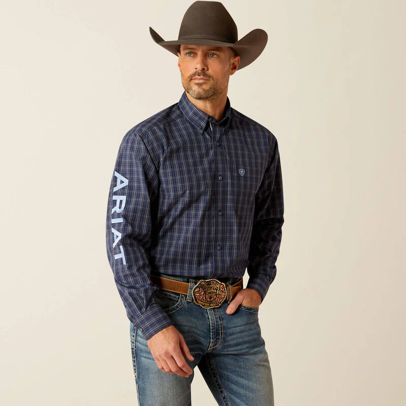 Mens Ariat Pro Series Team Kolt LS Shirt - Navy Blue / Light Blue (7452430270541)