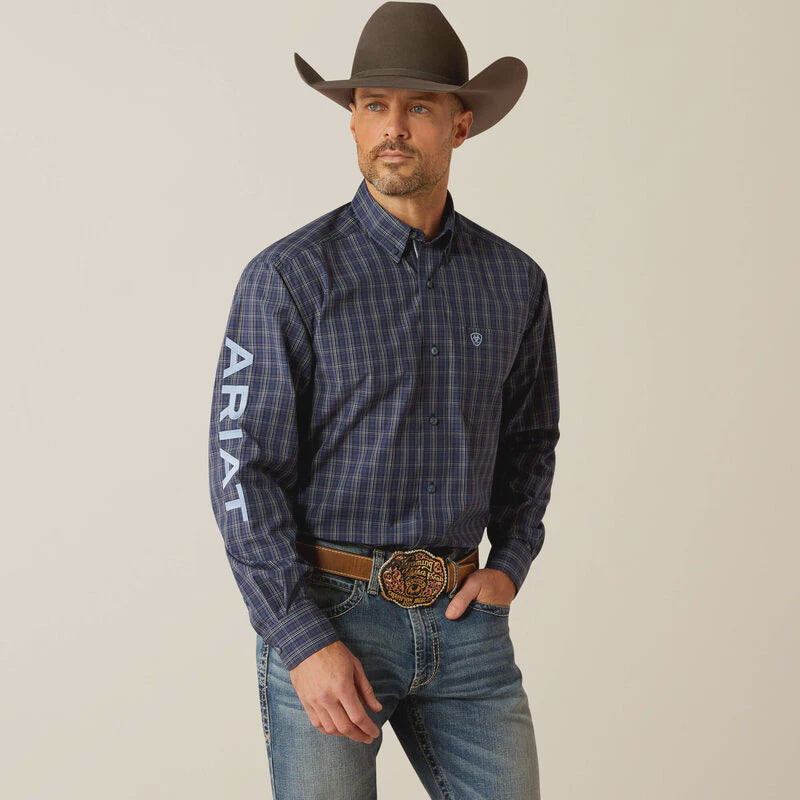 Mens Ariat Pro Series Team Kolt LS Shirt - Navy Blue / Light Blue (7452430270541)