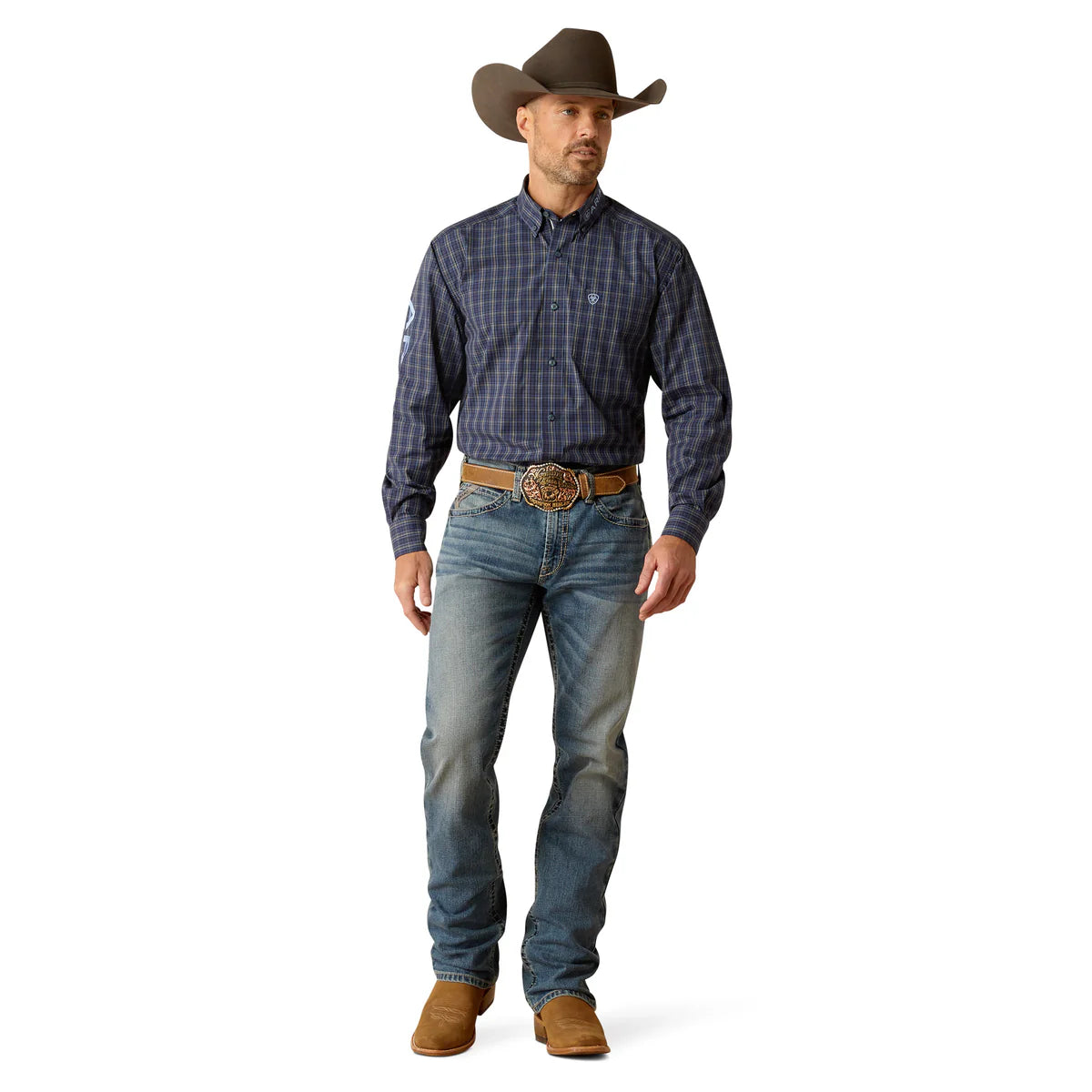 Mens Ariat Pro Series Team Kolt LS Shirt - Navy Blue / Light Blue (7452430270541)