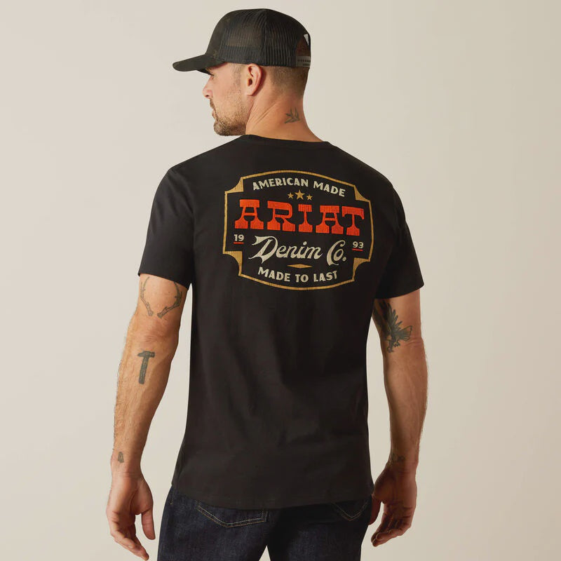 Mens Ariat Denim Badge Tee Tshirt - Black (7435164647501)