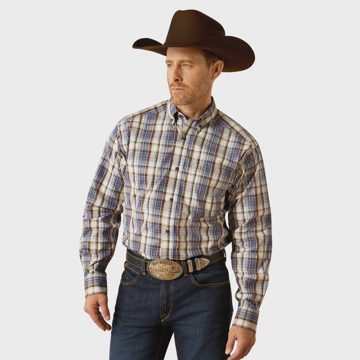 Mens Ariat Pro Series Cameron Long Sleeve Shirt - Grey Blue (7547281342541)