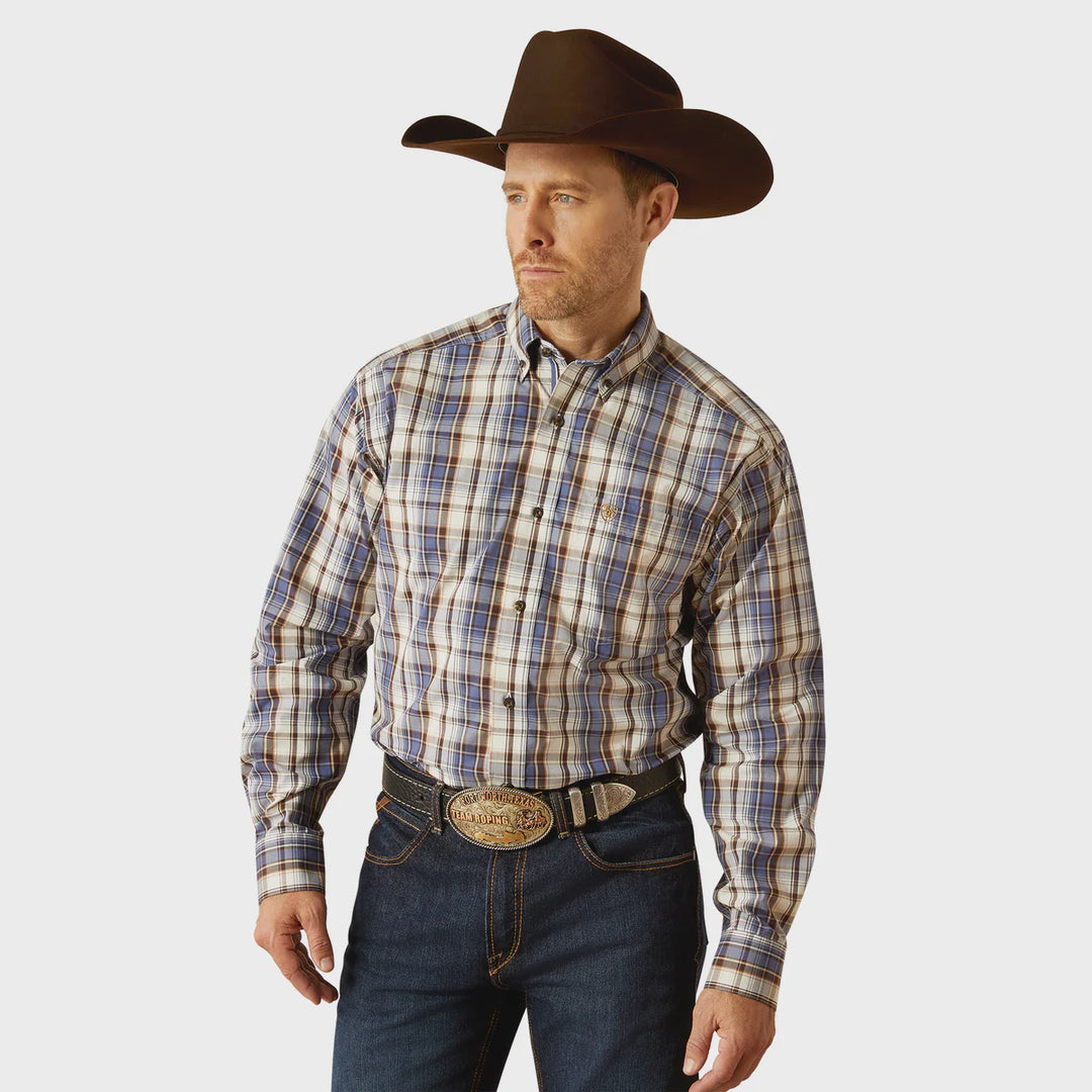 Mens Ariat Pro Series Cameron Long Sleeve Shirt - Grey Blue (7547281342541)