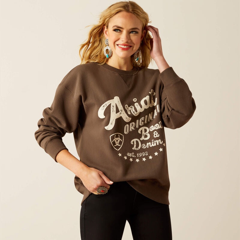 Womens Ariat Oversized Crew Sweatshirt - Banyan Bark (7550432772173)