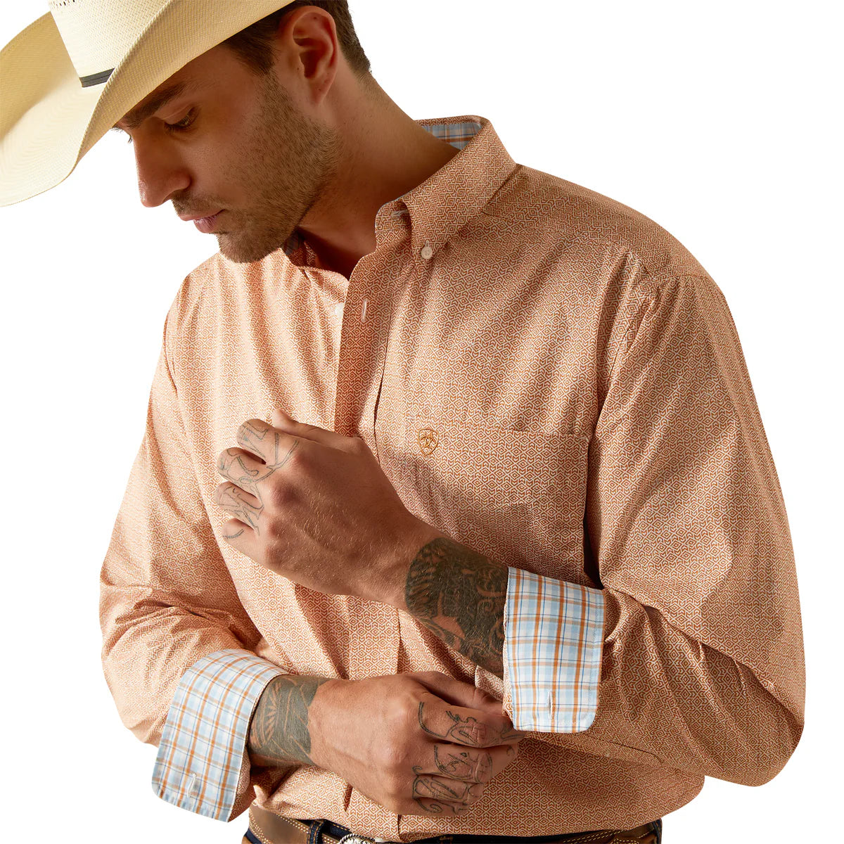 Mens Ariat Wrinkle Free Brysen Classic Fit Long Sleeve Shirt - Orange (7550434279501)
