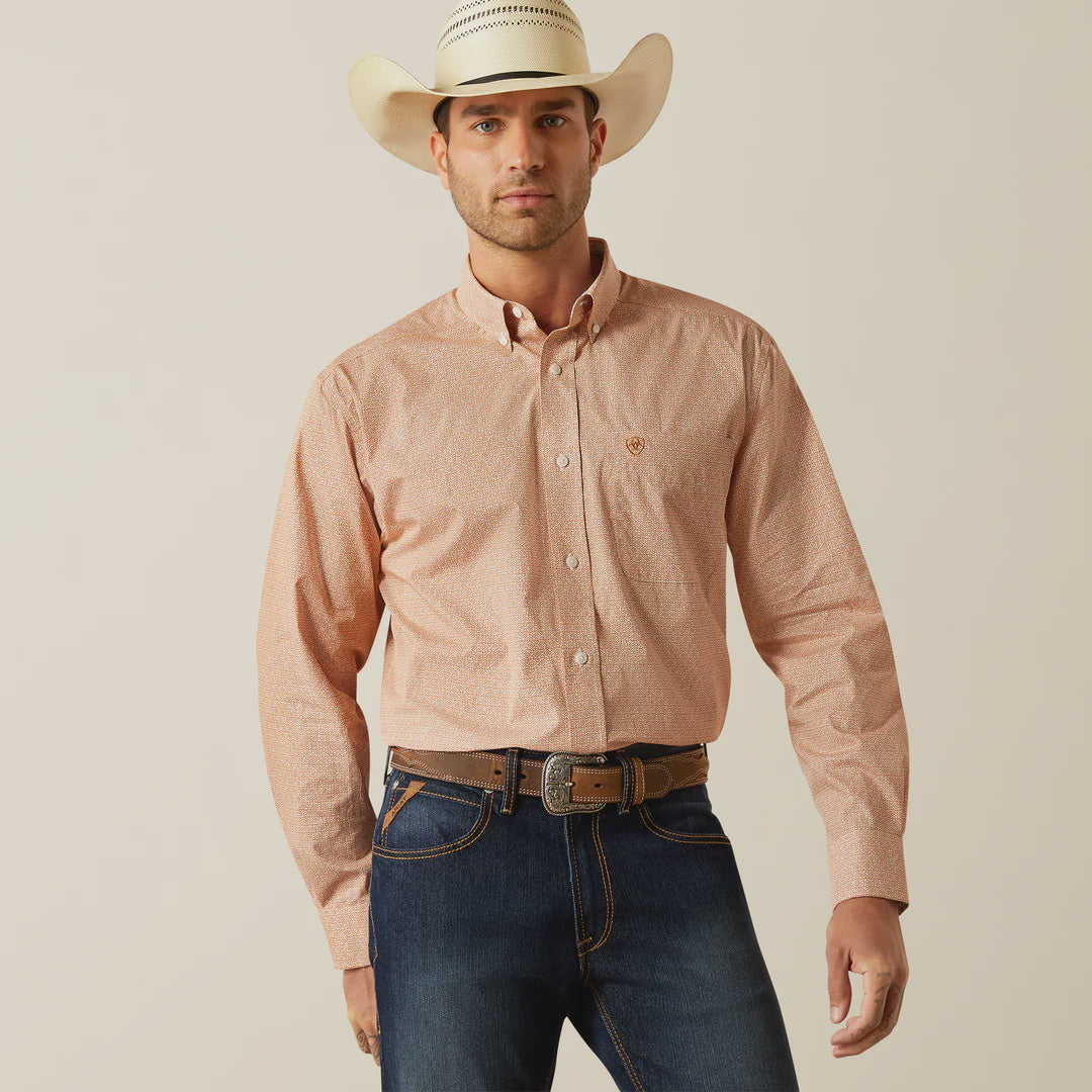 Mens Ariat Wrinkle Free Brysen Classic Fit Long Sleeve Shirt - Orange (7550434279501)