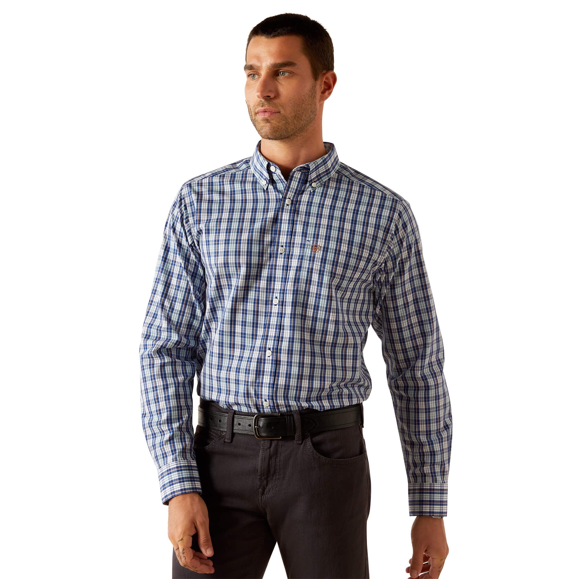 Mens Ariat Wrinkle Free Bronson Fitted Long Sleeve Shirt - Blue (7550434312269)