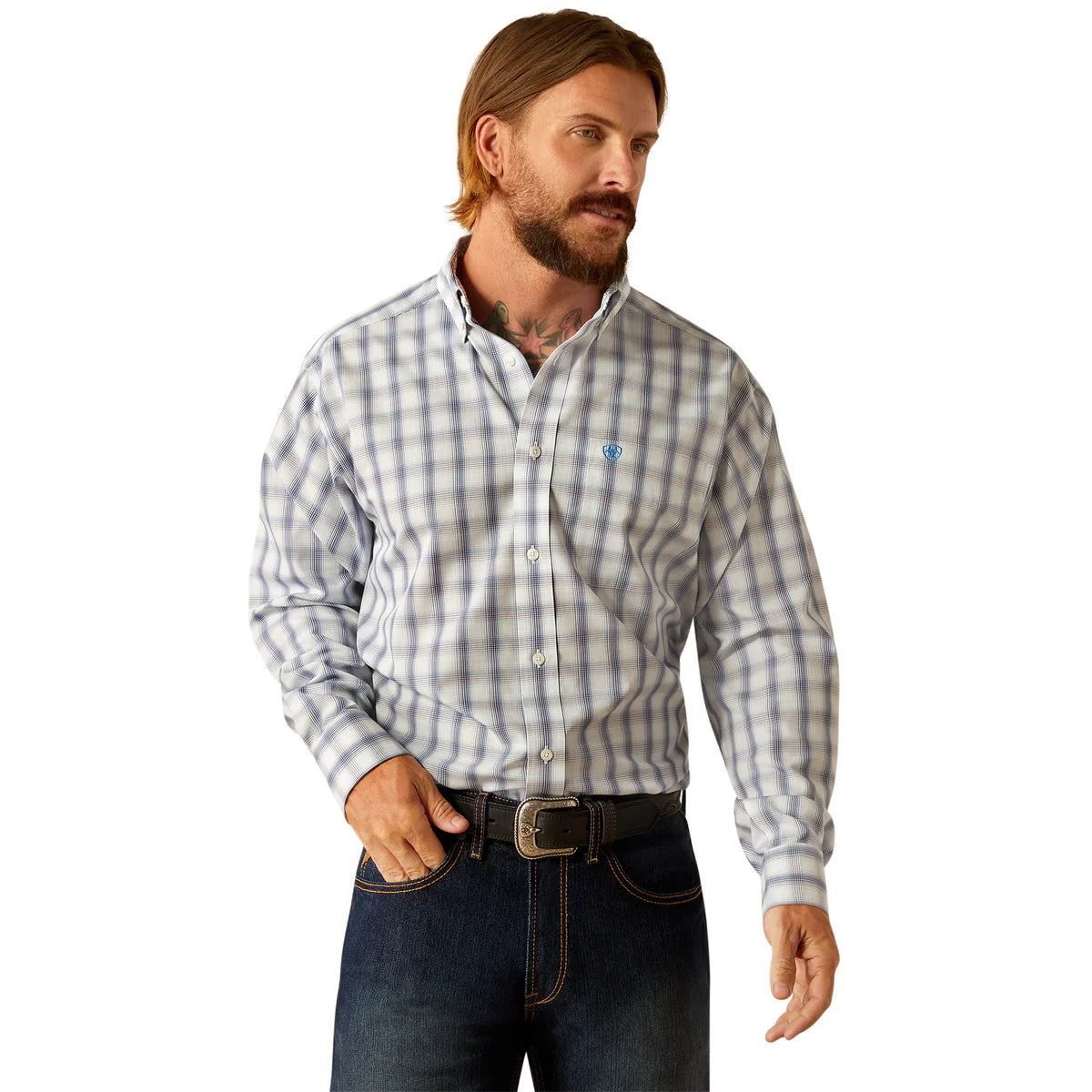 Mens Ariat Wrinkle Free Briar Classic Fit Long Sleeve Shirt - White (7550436540493)