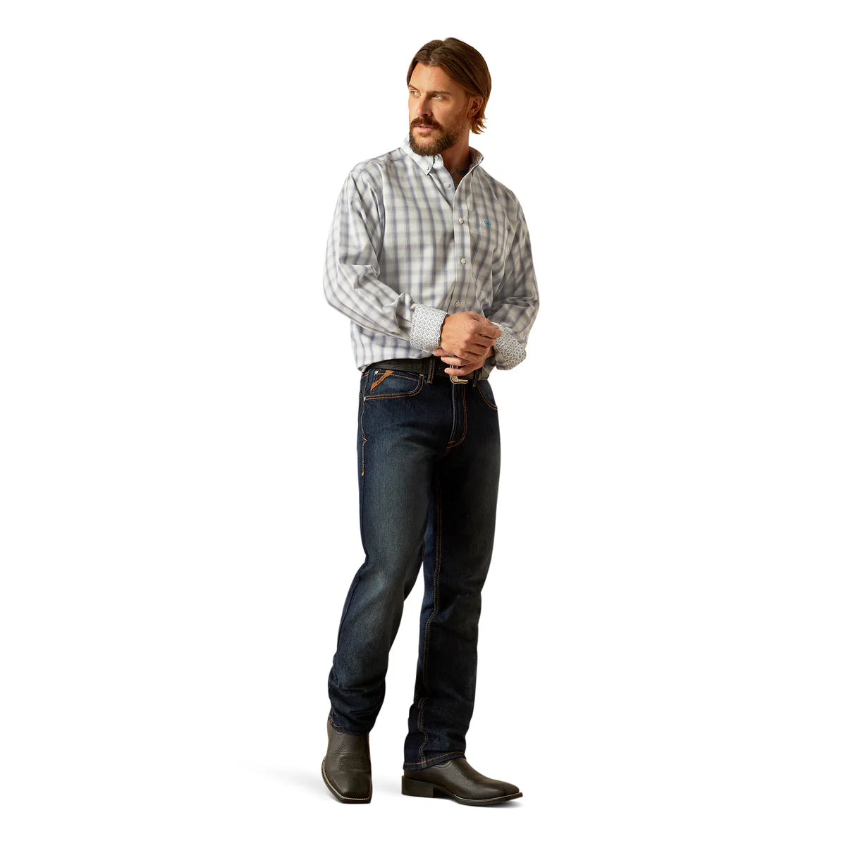 Mens Ariat Wrinkle Free Briar Classic Fit Long Sleeve Shirt - White (7550436540493)