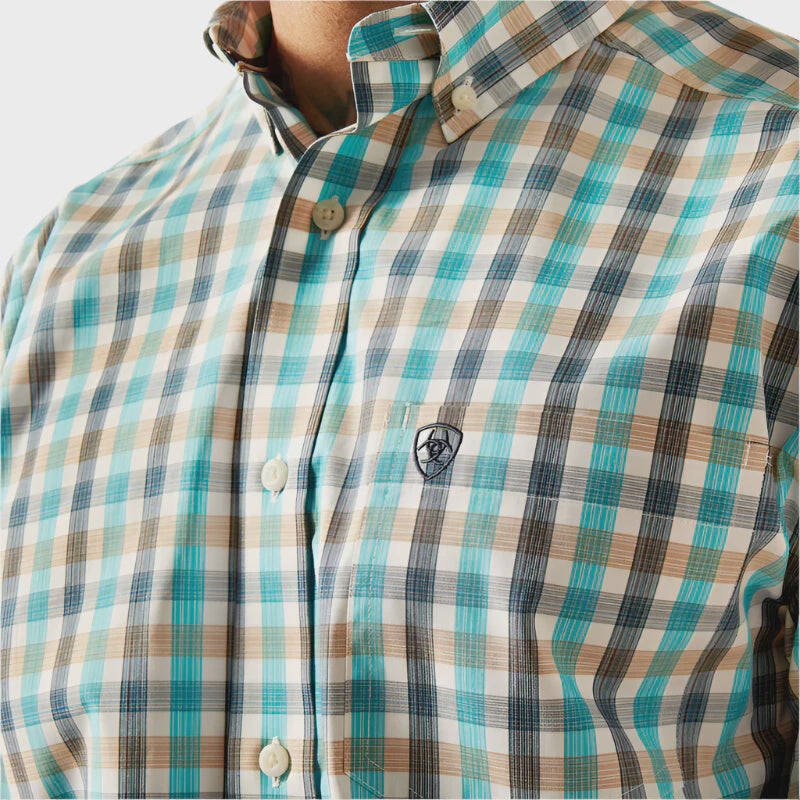 Mens Ariat Pro Series Johnathan Classic Fit Long Sleeve Shirt - Navy / Turq / Tan / WhiteCheck (7550434246733)
