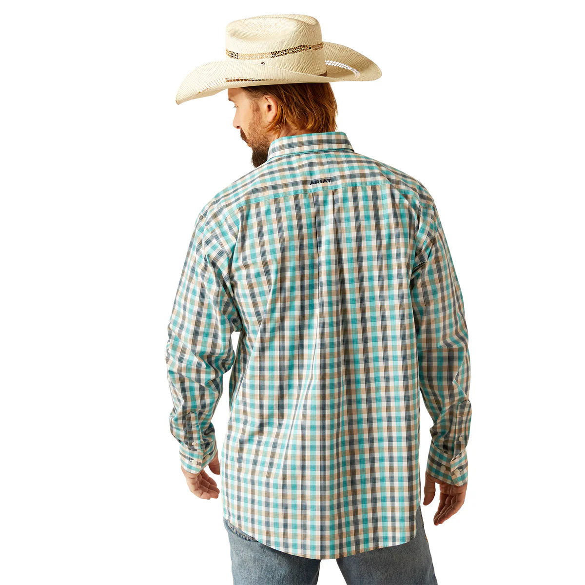 Mens Ariat Pro Series Johnathan Classic Fit Long Sleeve Shirt - Navy / Turq / Tan / WhiteCheck (7550434246733)