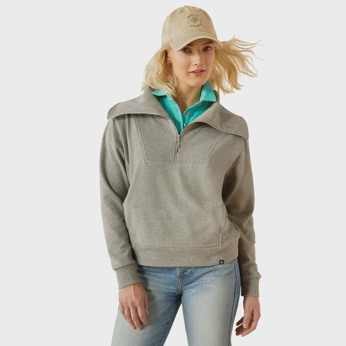 Womens Ariat Fern 1/2 Zip Sweatshirt - Heather Grey (7550434410573)