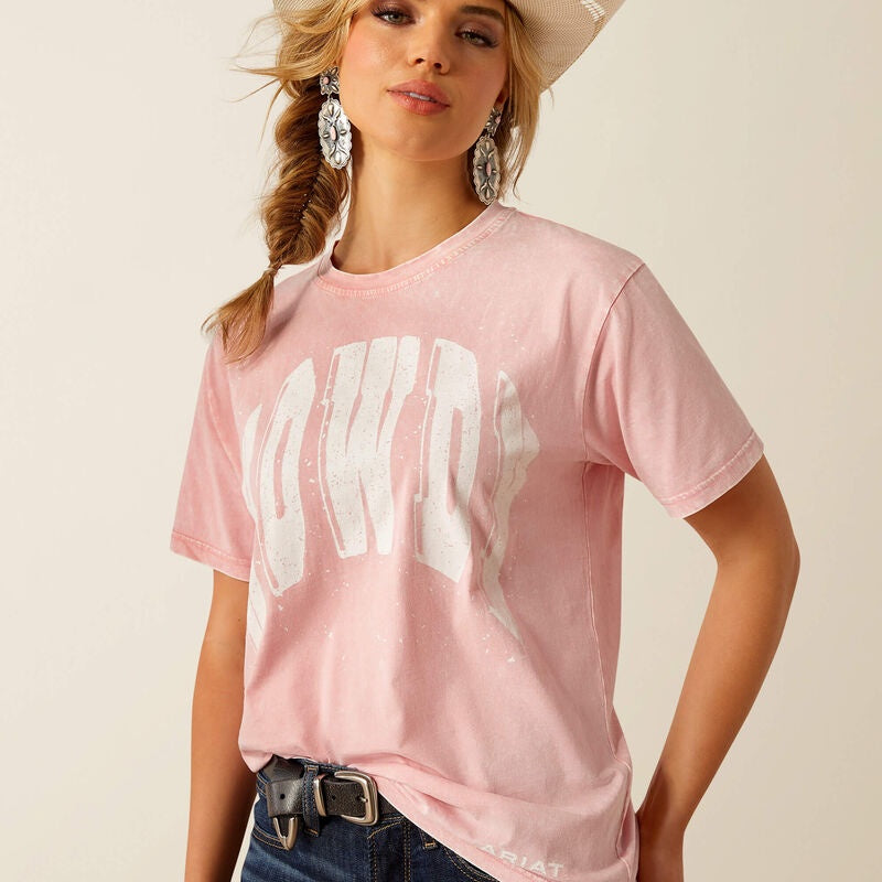 Womens Ariat Howdy SS Tee Tshirt - Acid Wash Pink
