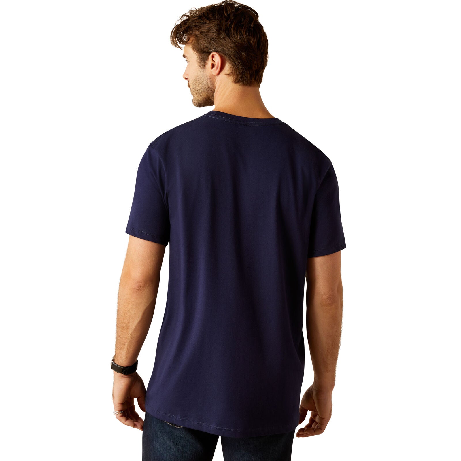 Mens Ariat Vertical Logo Tee Tshirt - Navy Blue / White (7550434443341)