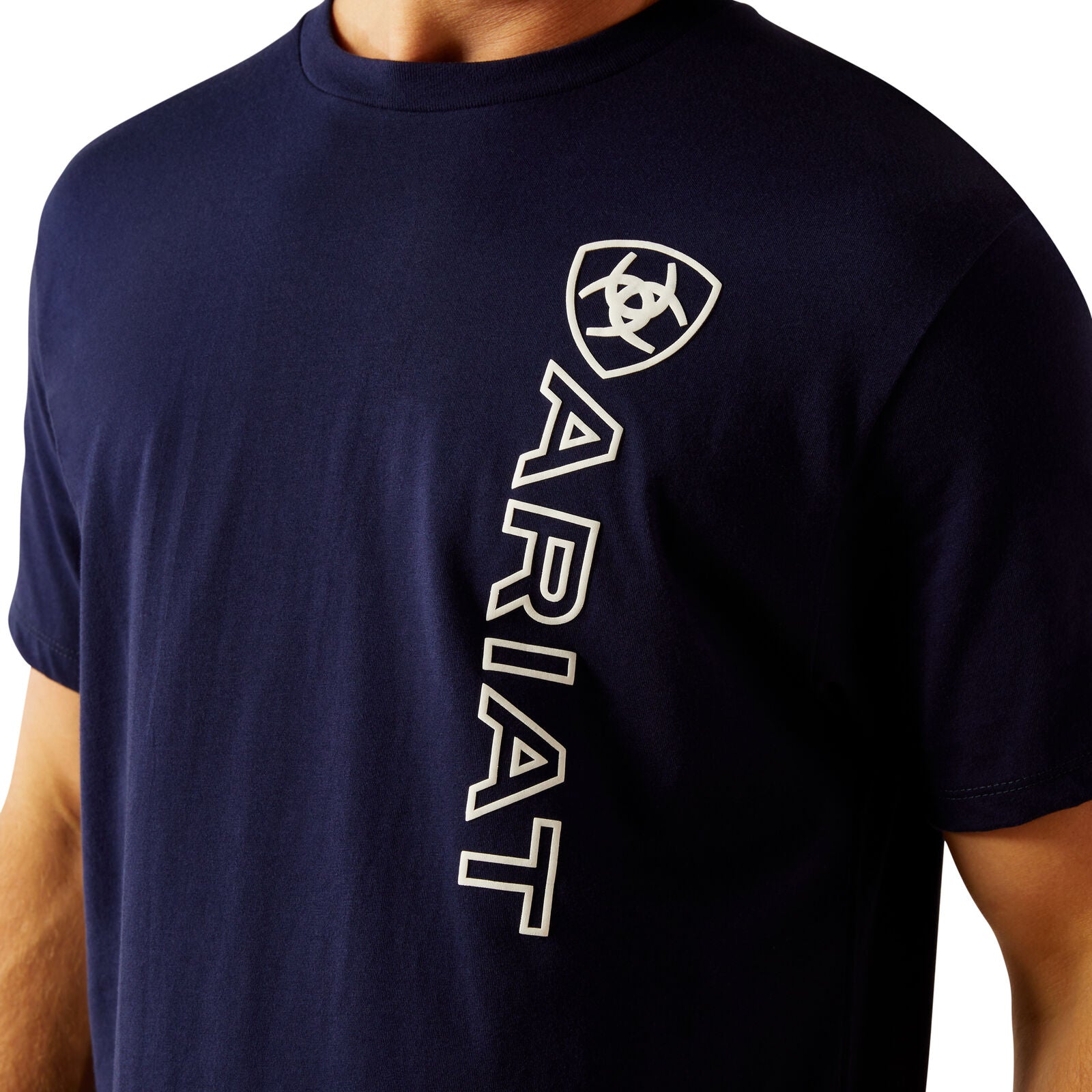 Mens Ariat Vertical Logo Tee Tshirt - Navy Blue / White (7550434443341)