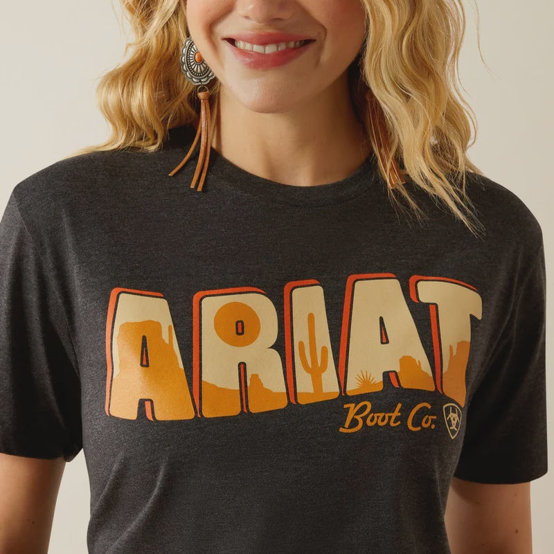 Womens Ariat Postcard Tee Tshirt - Charcoal Heather (7505889591373)