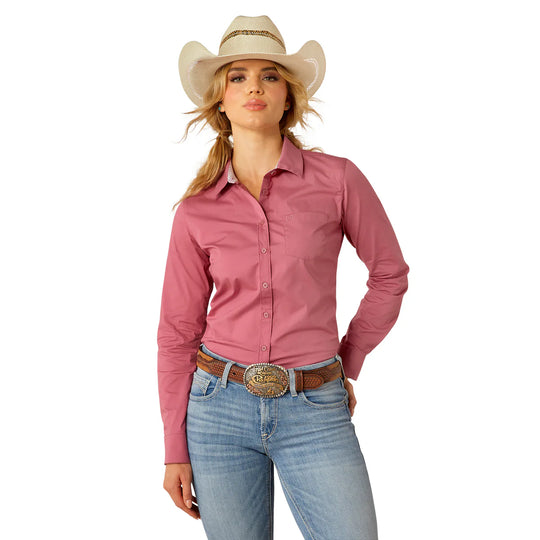 Womens Ariat Wrinkle Resistant Kirby Stretch LS Shirt - Rose Wine (7550433624141)