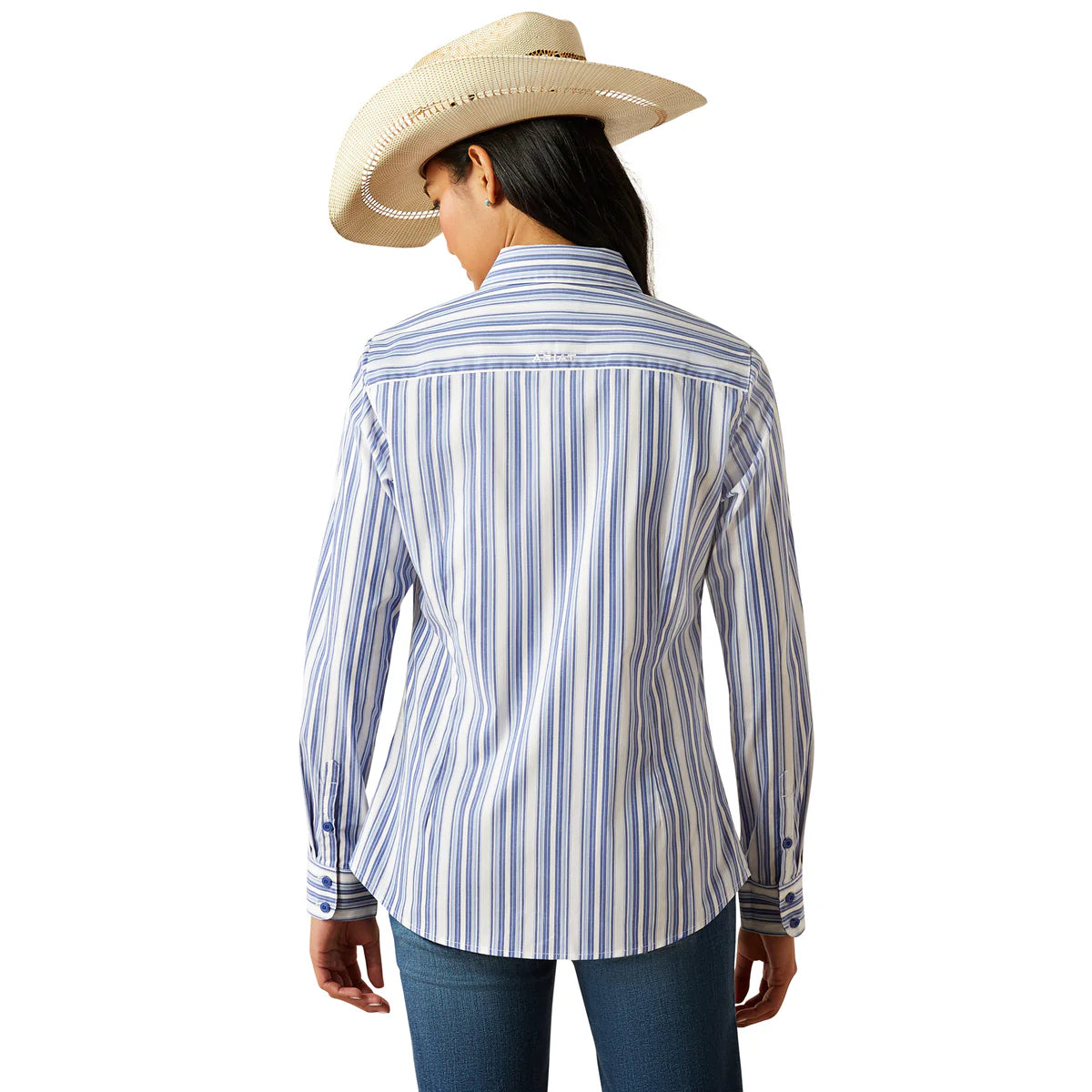 Womens Ariat Wrinkle Resistant Kirby Stretch LS Shirt - Cobalt Stripe (7550433689677)
