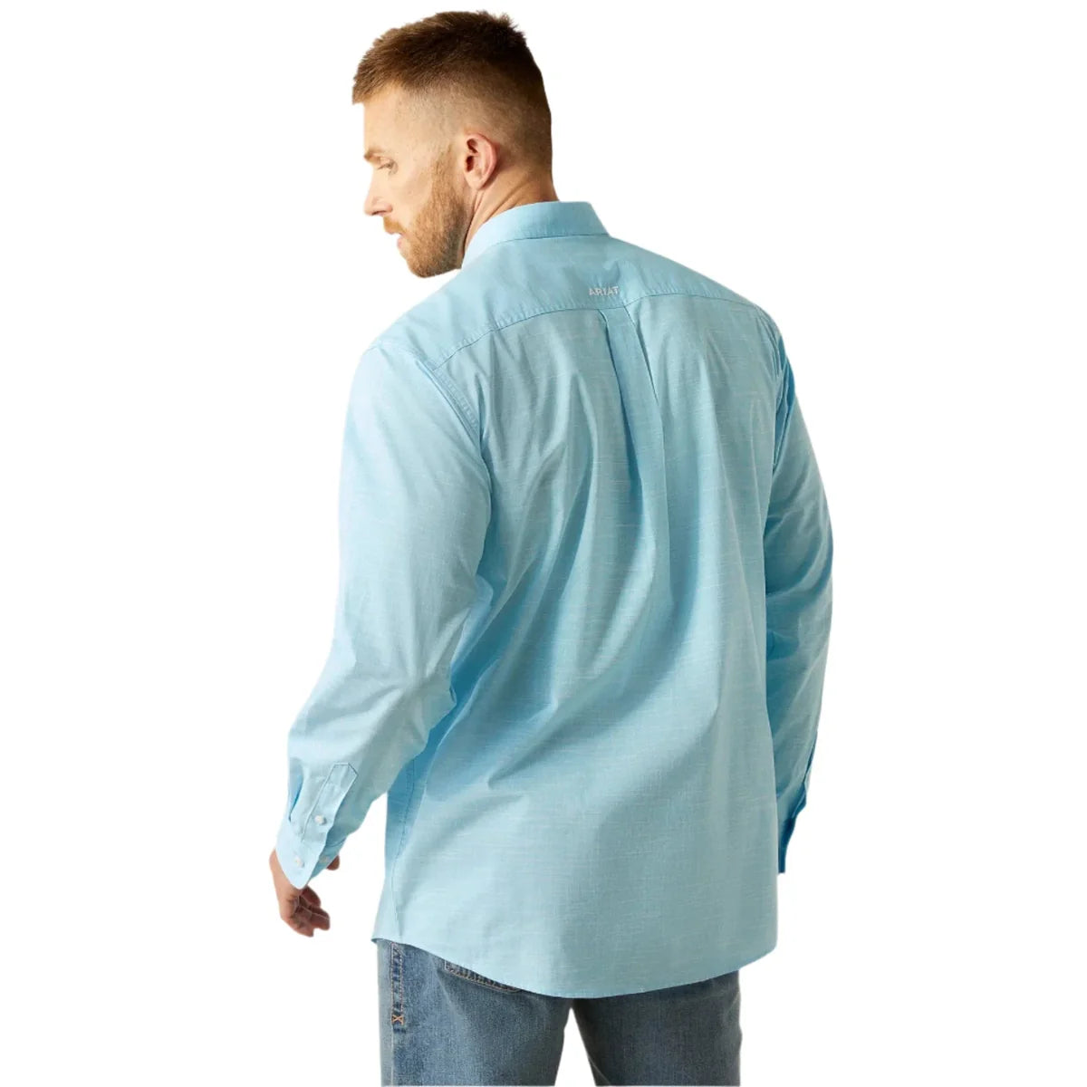 Mens Ariat Solid Slub LS Shirt - Light Blue