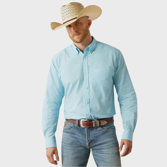 Mens Ariat Solid Slub LS Shirt - Light Blue