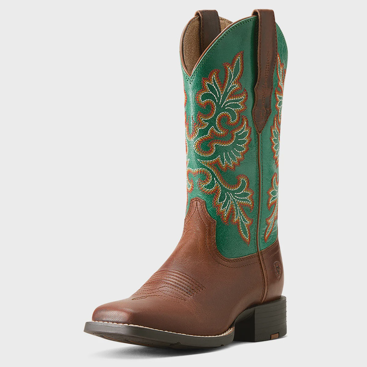 Womens Ariat Round Up Wide Square Toe Stretchfit Boot - Arizona Brown / Aged Jade (7510419800141)