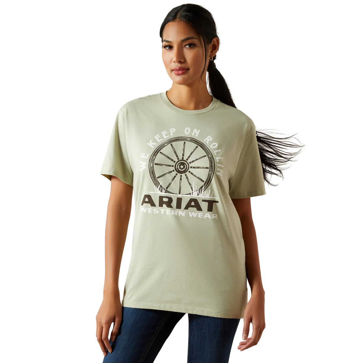 Womens Ariat Keep on Rollin SS Tee Tshirt - Desert Sage