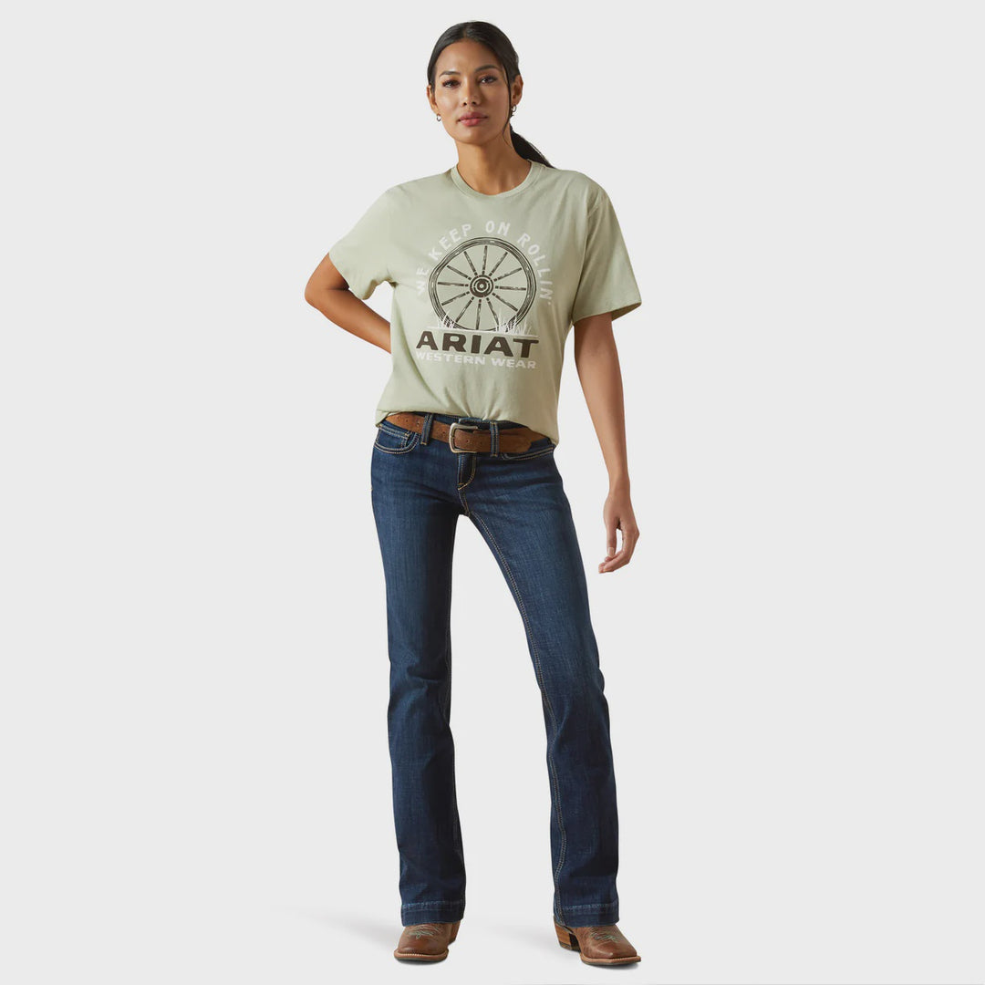 Womens Ariat Keep on Rollin SS Tee Tshirt - Desert Sage