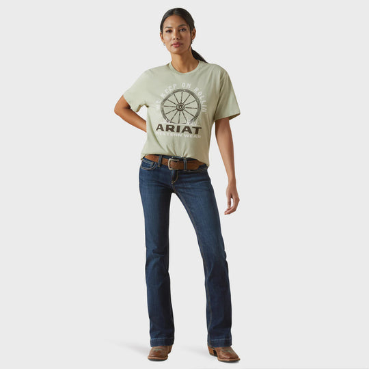 Womens Ariat Keep on Rollin SS Tee Tshirt - Desert Sage