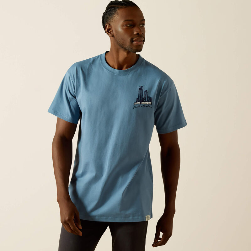 Mens Ariat Sendero Country Fences Tee Tshirt - Copen Blue