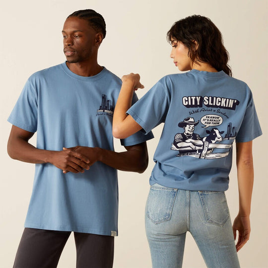 Mens Ariat Sendero Country Fences Tee Tshirt - Copen Blue