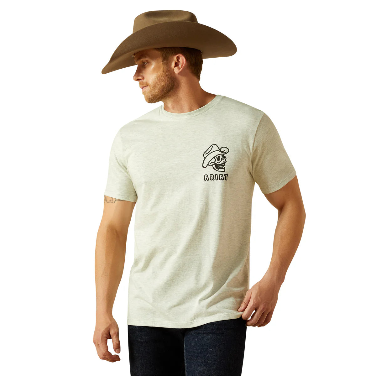 Mens Ariat Drinking Buddies SS Tee Tshirt - Oatmeal