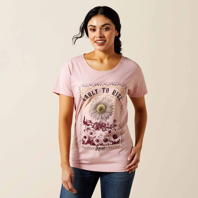 Womens Ariat Early to Rise Tee Tshirt - Dusty Pink