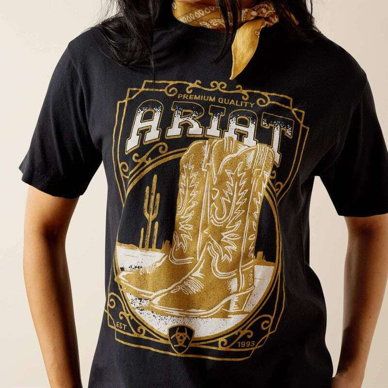 Womens Ariat Boot Cloche Short Sleeve Tee Tshirt - Vintage Black