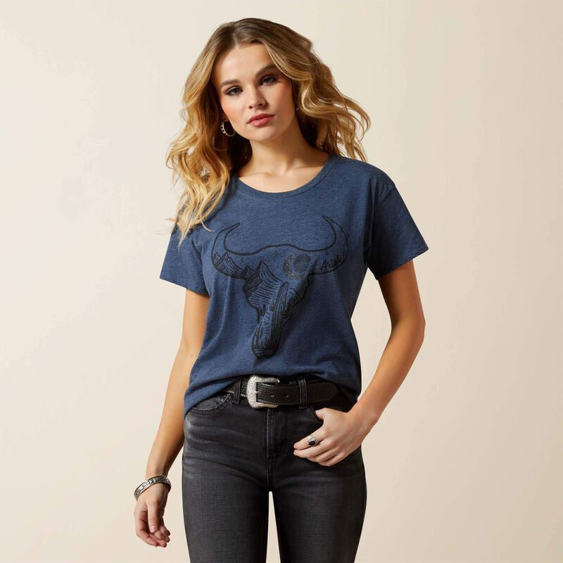 Womens Ariat Bull Night Sky Short Sleeve Tee Tshirt - Vintage Navy